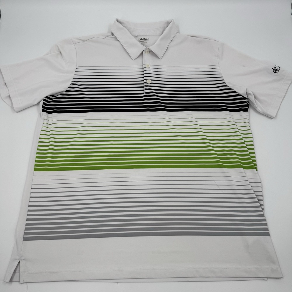 Adidas Mens Shirt X-Large Black Green Stripe de Anza Country Club Golf Polo